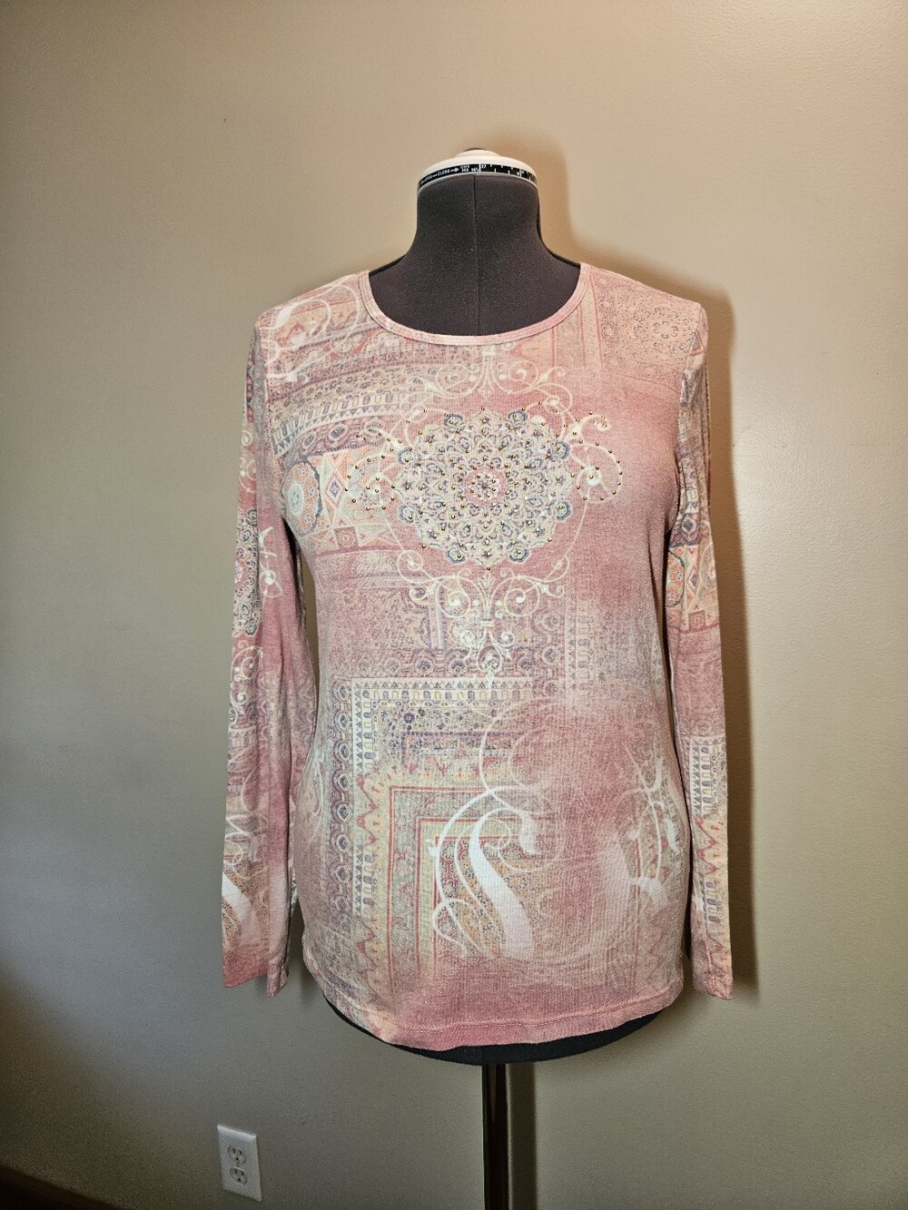 Apt 9 Sz. L Women's Pink Patterned Long-Sleeve Top